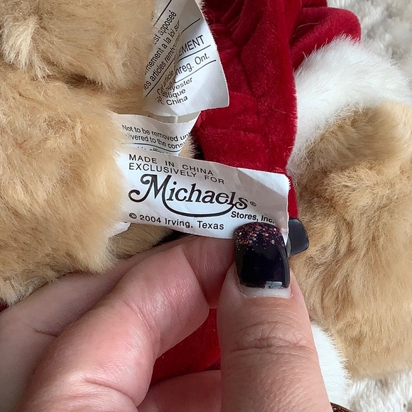 Michaels Tan Bear in Red Santa Santa Suit Stuffed Animal Plush Toy - Picture 5 of 7